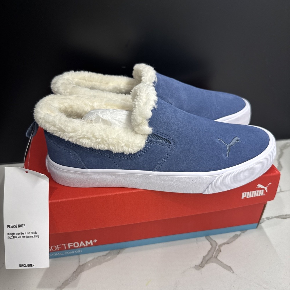 PUMA Bari Comfort Shearling Slip On  Womens Blue Sneakers Casual Shoes 39065705